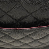 【6hd4329-h】シャネル ショルダーバッグ マトラッセ Wフラップ Wチェーン キャビアスキン ブラック シルバー金具【中古】レディース