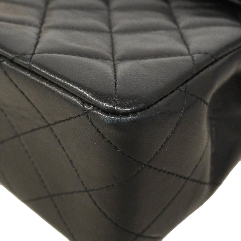 【6hd4379】シャネル ショルダーバッグ マトラッセ Wフラップ Wチェーン ラムスキン ブラック ゴールド金具【中古】レディース