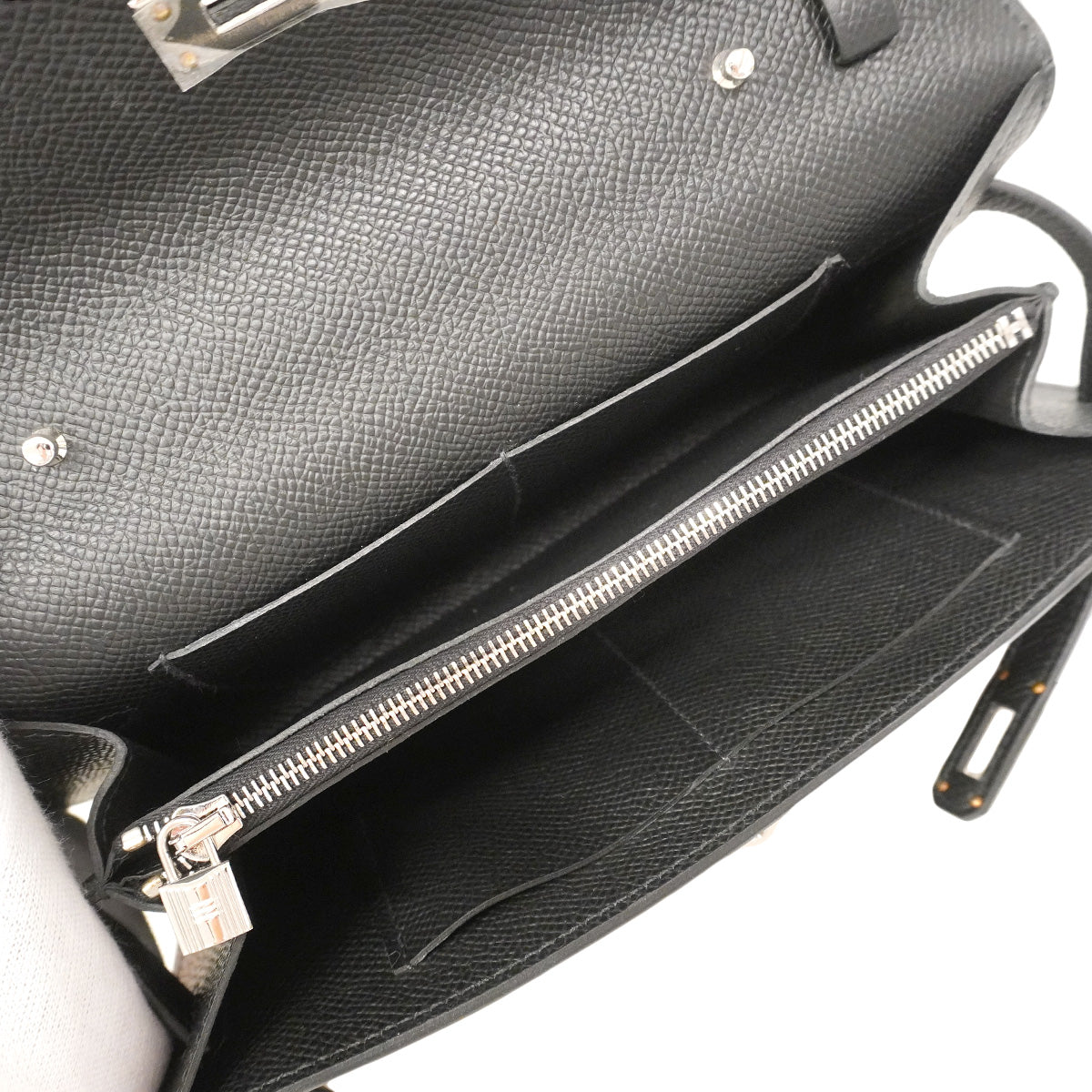 【6hd4385】エルメス ショルダーウォレット ケリートゥーゴー ヴォーエプソン ブラック シルバー金具 K刻印【中古】レディース