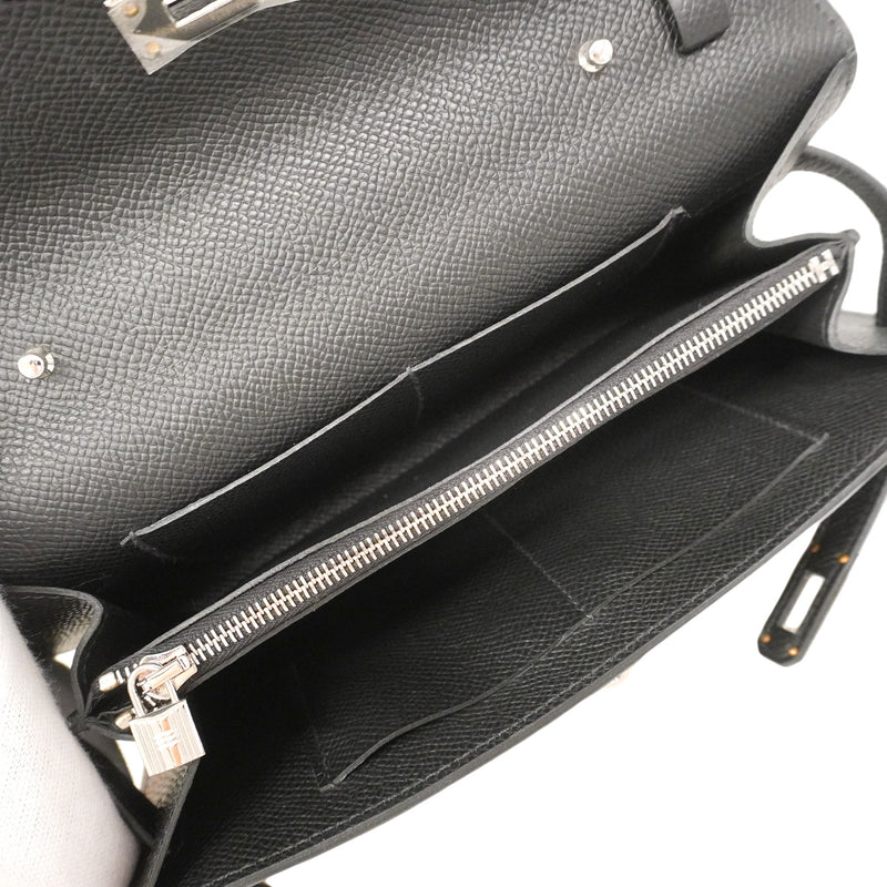 【6hd4385】エルメス ショルダーウォレット ケリートゥーゴー ヴォーエプソン ブラック シルバー金具 K刻印【中古】レディース