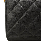 【6hd4387】シャネル ショルダーウォレット マトラッセ チェーンショルダー キャビアスキン ブラック ゴールド金具【中古】レディース