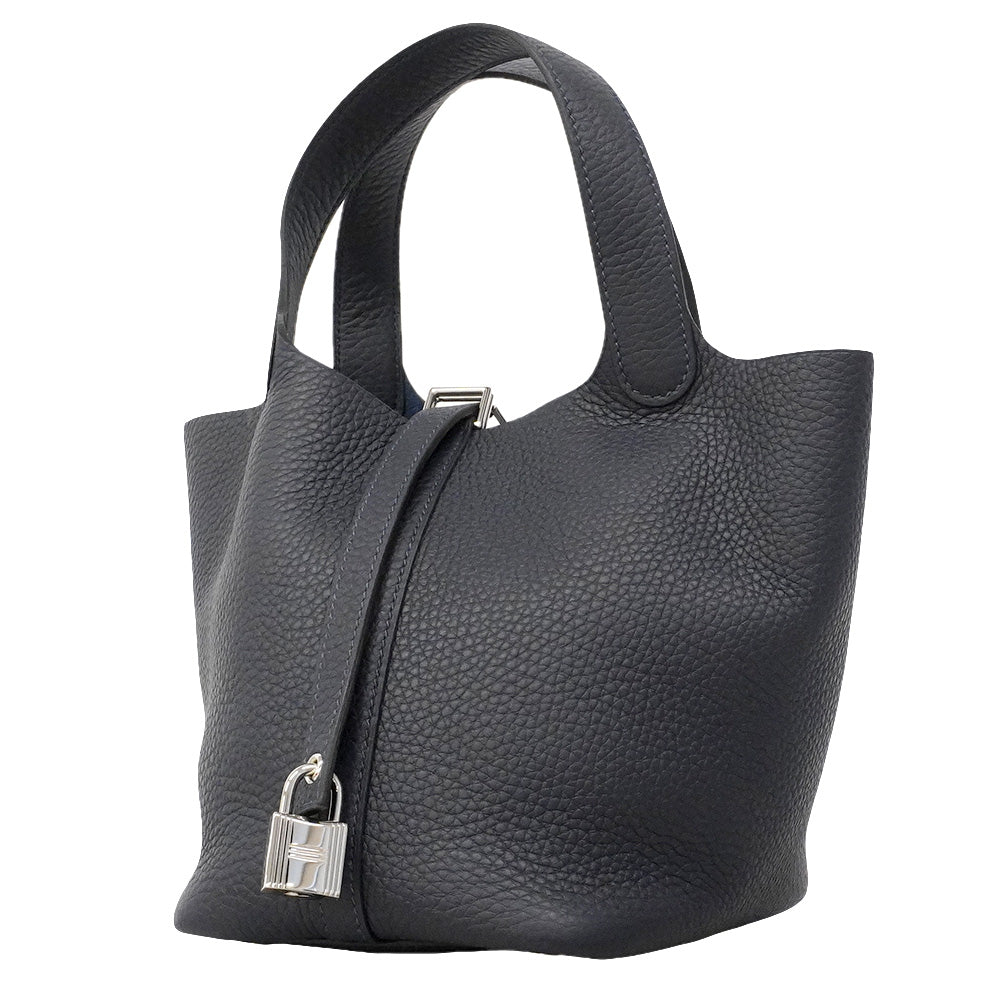 【6hd4389】エルメス ハンドバッグ ピコタンロックPM トリヨンクレマンス ブルーアンクル シルバー金具 K刻印【中古】レディース