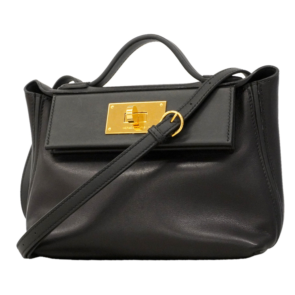 【6hd4390】エルメス ハンドバッグ サックヴァンキャトル21 スイフト ブラック ゴールド金具 W刻印 2wayバック【中古】レディース