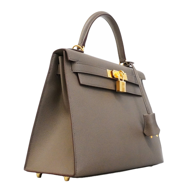 【6hd4401】エルメス ハンドバッグ ケリー28 ヴォーエプソン エタン ゴールド金具 Z刻印 2wayバック【中古】レディース