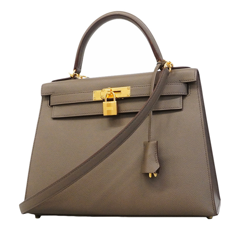 【6hd4401】エルメス ハンドバッグ ケリー28 ヴォーエプソン エタン ゴールド金具 Z刻印 2wayバック【中古】レディース