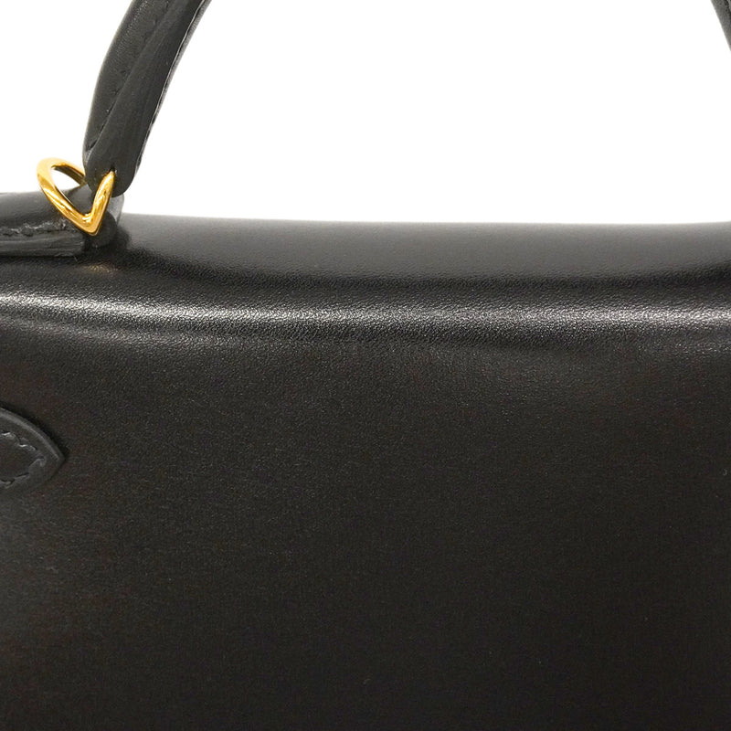 【6hd4404-g】エルメス ハンドバッグ ミニケリー2 ボックスカーフ ブラック ゴールド金具 K刻印 2wayバック【中古】レディース