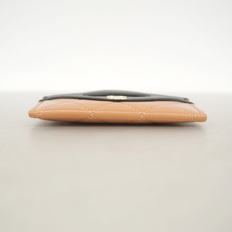 【6he4414】シャネル カードケース マトラッセ ラムスキン ブラック ピンクベージュ シャンパンゴールド金具【中古】レディース