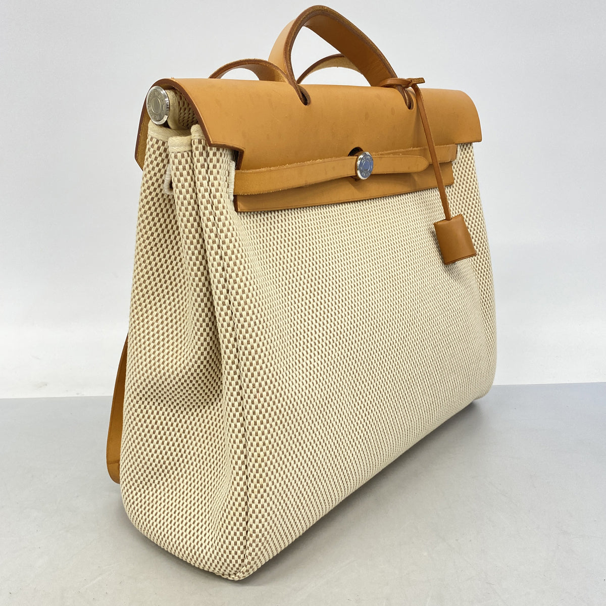 【6he4460】エルメス ハンドバッグ エールバッグMM トワルGM ナチュラル シルバー金具 □G刻印 2wayバッグ【中古】レディース