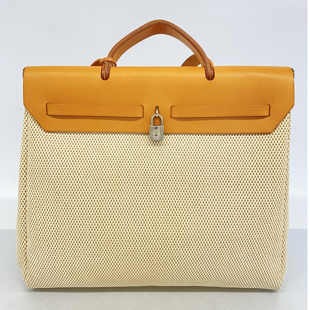 【6he4460】エルメス ハンドバッグ エールバッグMM トワルGM ナチュラル シルバー金具 □G刻印 2wayバッグ【中古】レディース