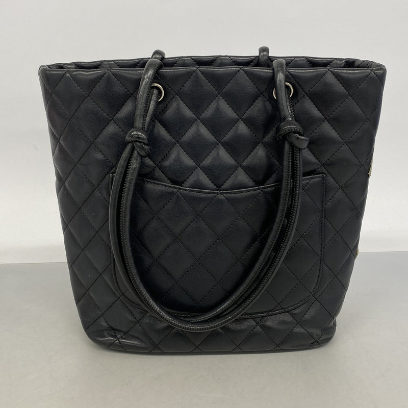 【6he4461】シャネル トートバッグ カンボン ラムスキン ブラック シルバー金具【中古】レディース