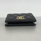 【6he4462】シャネル 財布 マトラッセ キャビアスキン ブラック シャンパンゴールド金具【中古】レディース