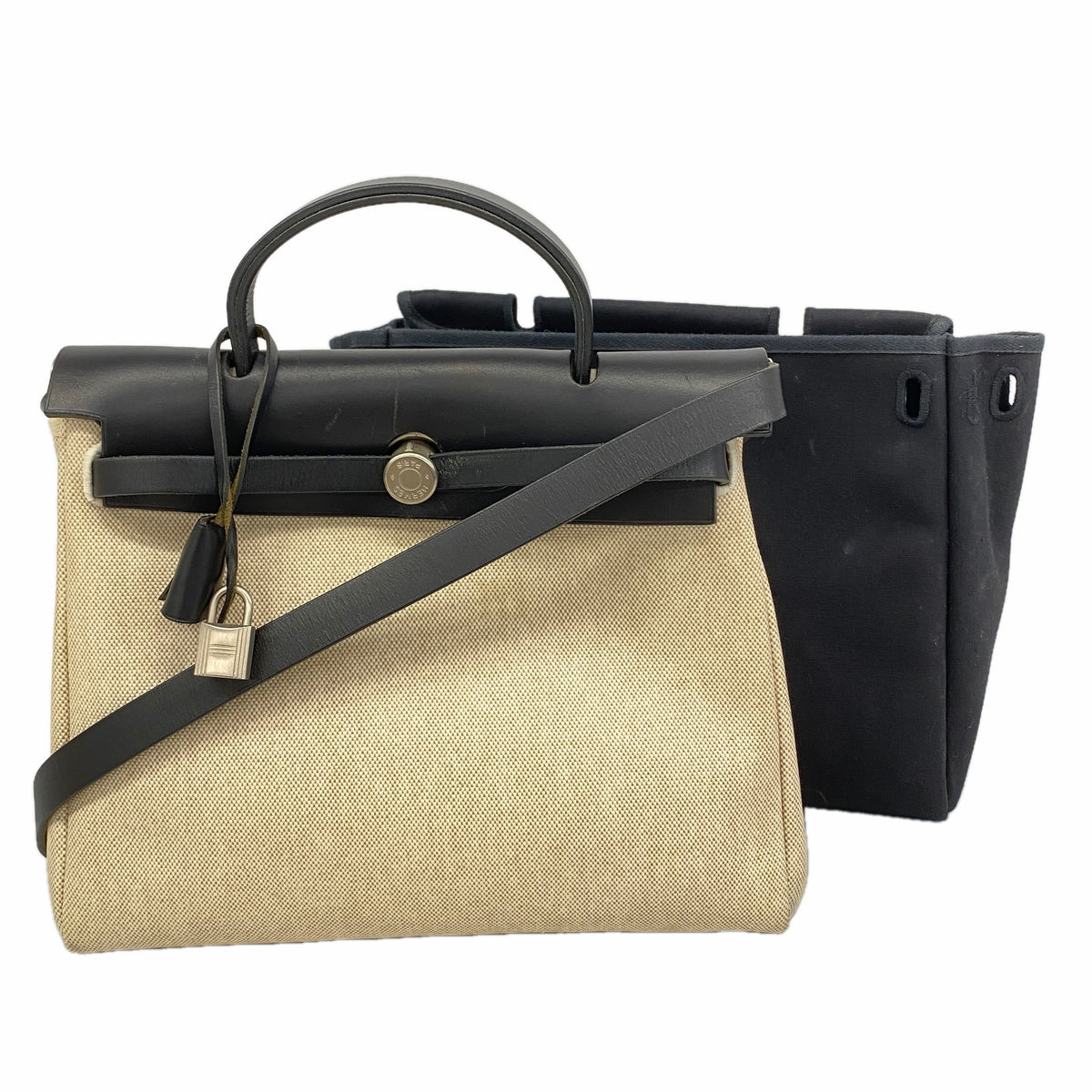 【6he4466】エルメス ハンドバッグ エールバッグPM トワルアッシュ ブラック シルバー金具 □D刻印 2wayバッグ【中古】レディース
