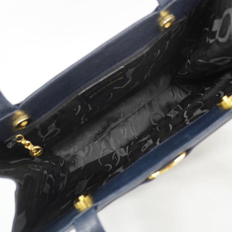 【6he4476】サルヴァトーレフェラガモ トートバッグ ヴァラ レザー ネイビー ゴールド金具【中古】レディース