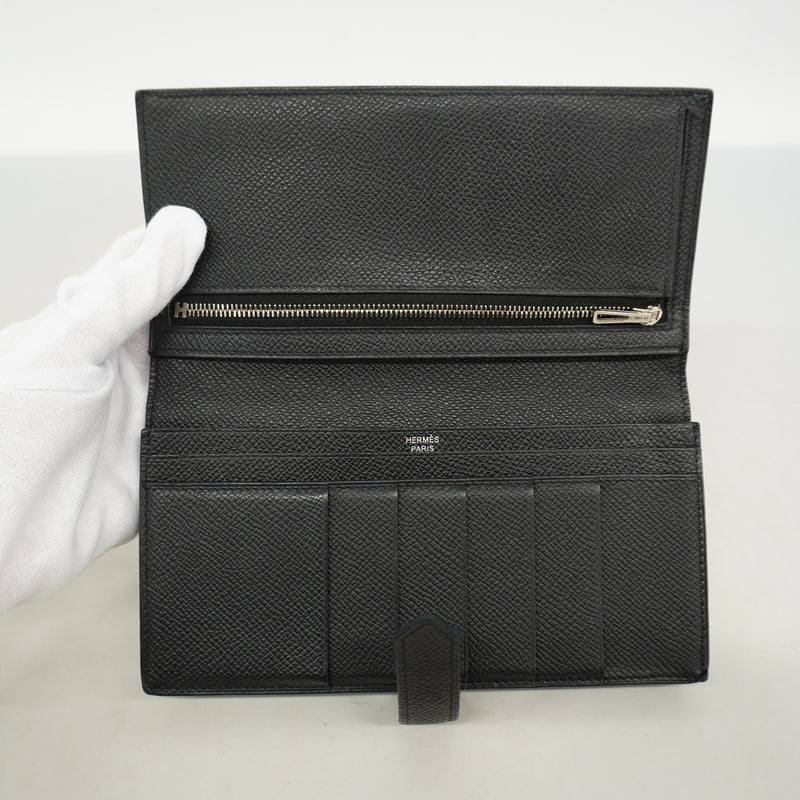 【6he4483】エルメス 長財布 ベアンスフレ ヴォーエプソン ブラック シルバー金具 Y刻印【中古】メンズ レディース ユニセックス