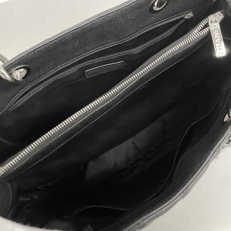 【6he4485-h】シャネル チェーントート マトラッセ キャビアスキン ブラック シルバー金具【中古】レディース