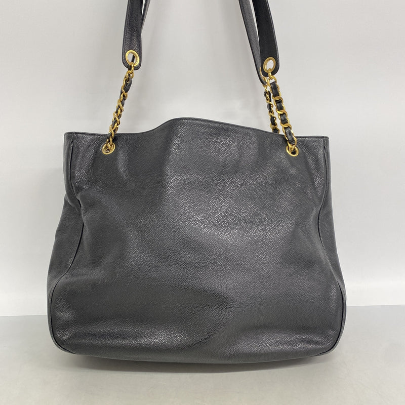 【6he4492-k】シャネル チェーントート キャビアスキン ブラック ゴールド金具【中古】レディース