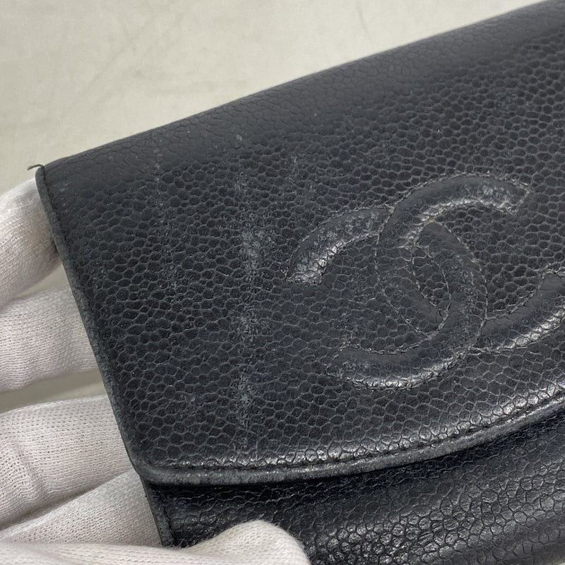 【6he4493-k】シャネル 財布 キャビアスキン ブラック ゴールド金具【中古】レディース