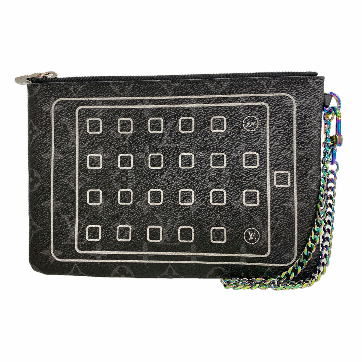 【6he4494-k】ルイヴィトン クラッチバッグ モノグラム・エクリプス フラッシュiPadポーチ M64449 ブラック フラグメントデザイン【中古】メンズ