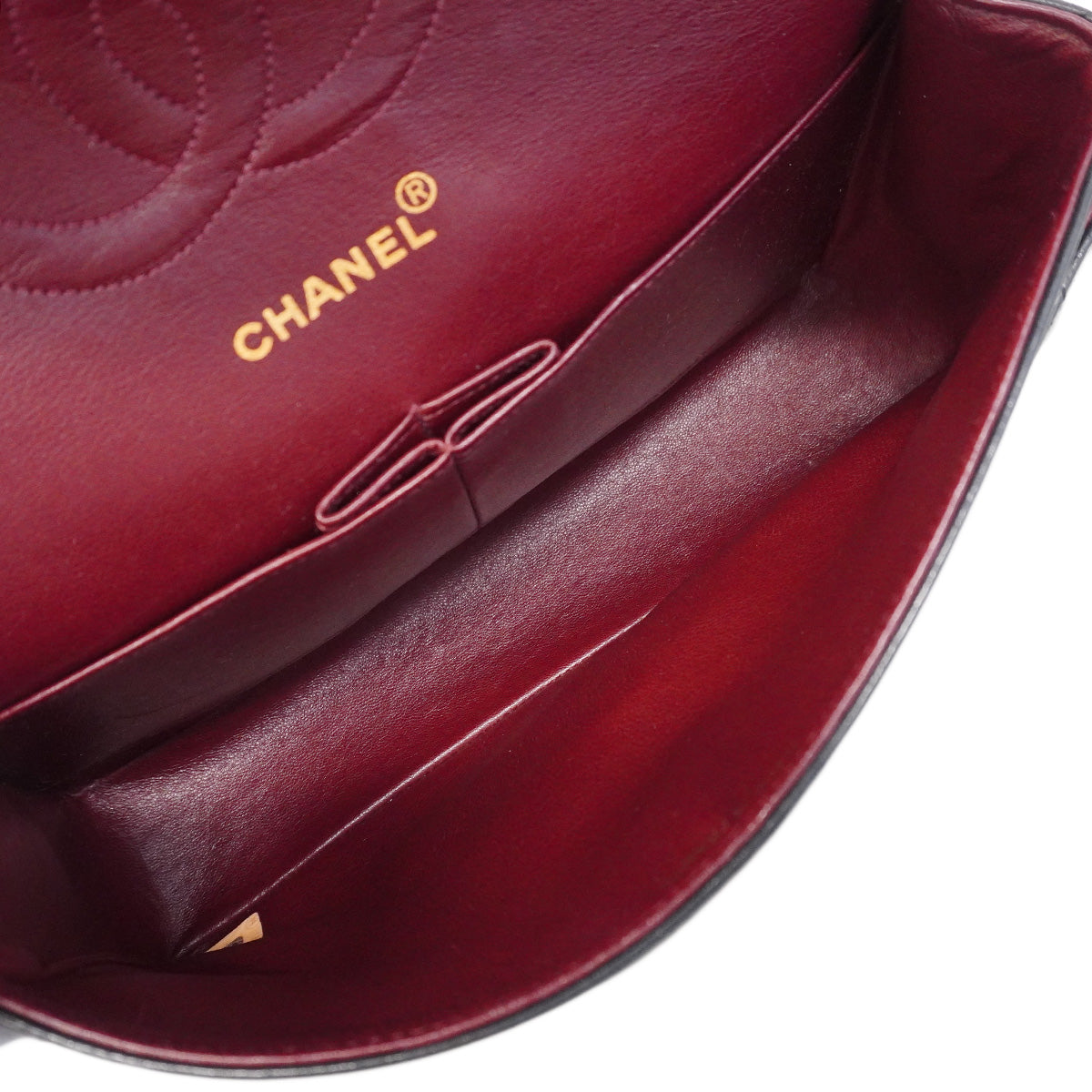 【6he4525-h】シャネル ショルダーバッグ マトラッセ Wフラップ Wチェーン ラムスキン ブラック ゴールド金具【中古】レディース