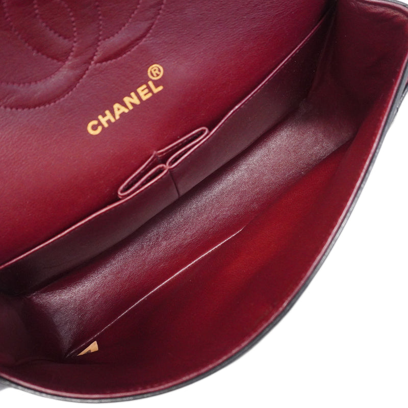 【6he4525-h】シャネル ショルダーバッグ マトラッセ Wフラップ Wチェーン ラムスキン ブラック ゴールド金具【中古】レディース