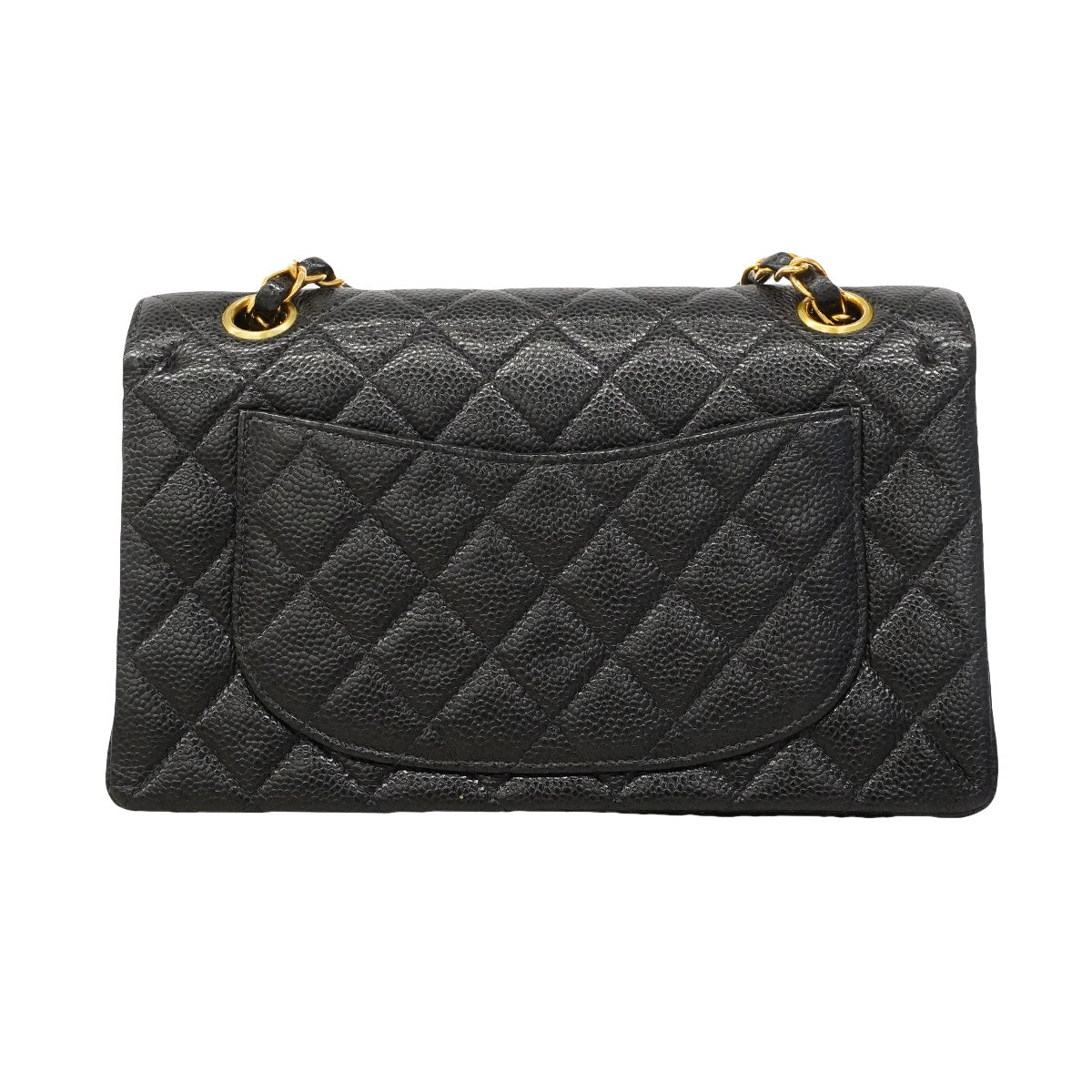 【6he4536】シャネル ショルダーバッグ マトラッセ Wフラップ Wチェーン キャビアスキン ブラック ゴールド金具【中古】レディース