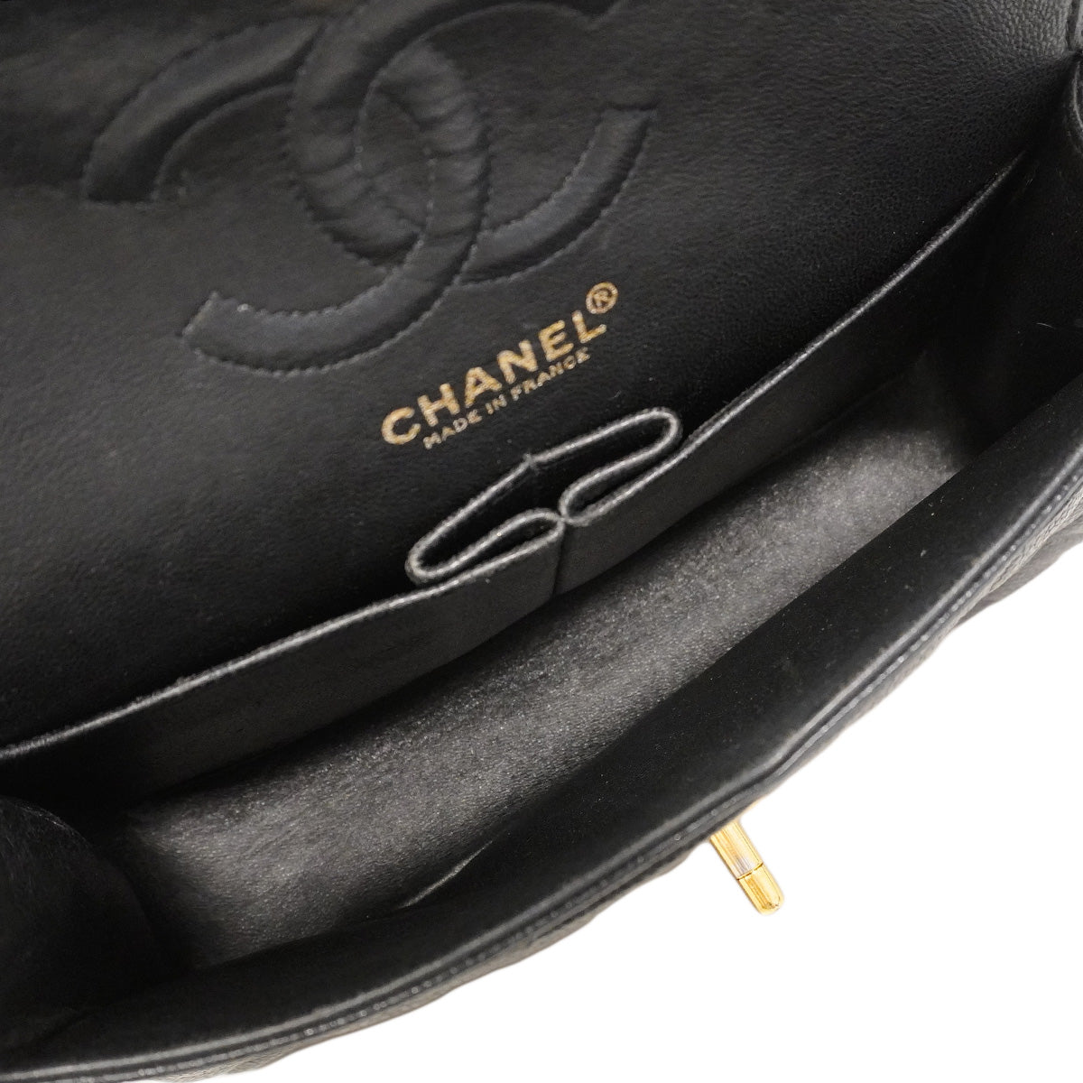 【6he4536】シャネル ショルダーバッグ マトラッセ Wフラップ Wチェーン キャビアスキン ブラック ゴールド金具【中古】レディース