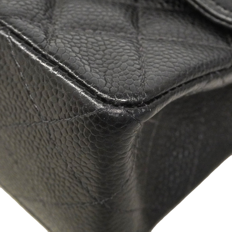 【6he4536】シャネル ショルダーバッグ マトラッセ Wフラップ Wチェーン キャビアスキン ブラック ゴールド金具【中古】レディース
