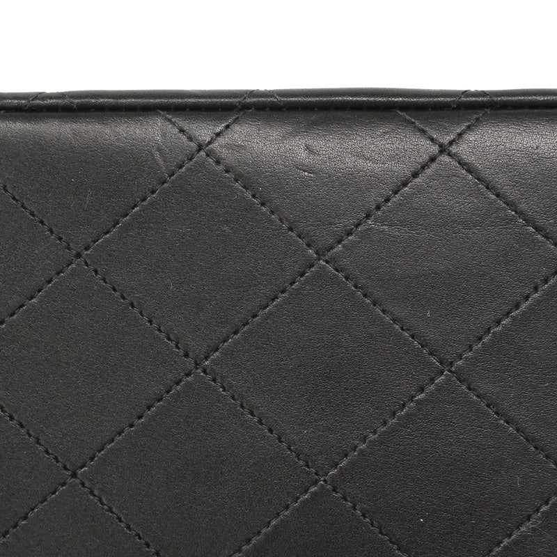 【6he4537】シャネル ショルダーバッグ デカマトラッセ Wチェーン ラムスキン ブラック ゴールド金具【中古】レディース