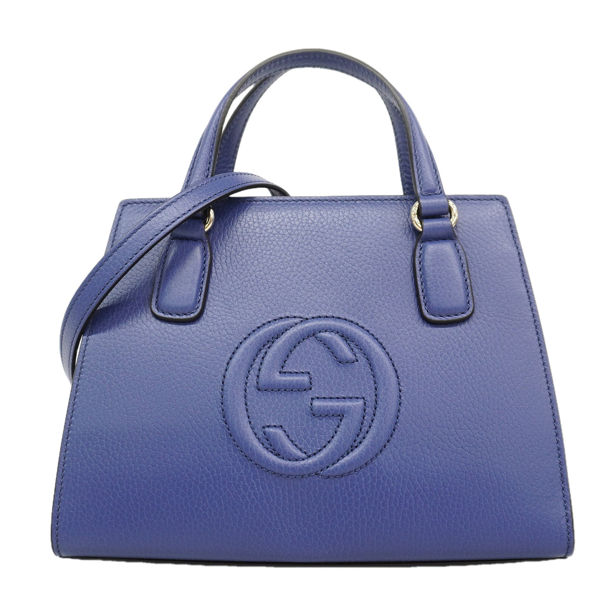 【6he4544-k】グッチ ハンドバッグ 607722 レザー ブルー シャンパンゴールド金具 2wayバッグ【中古】レディース