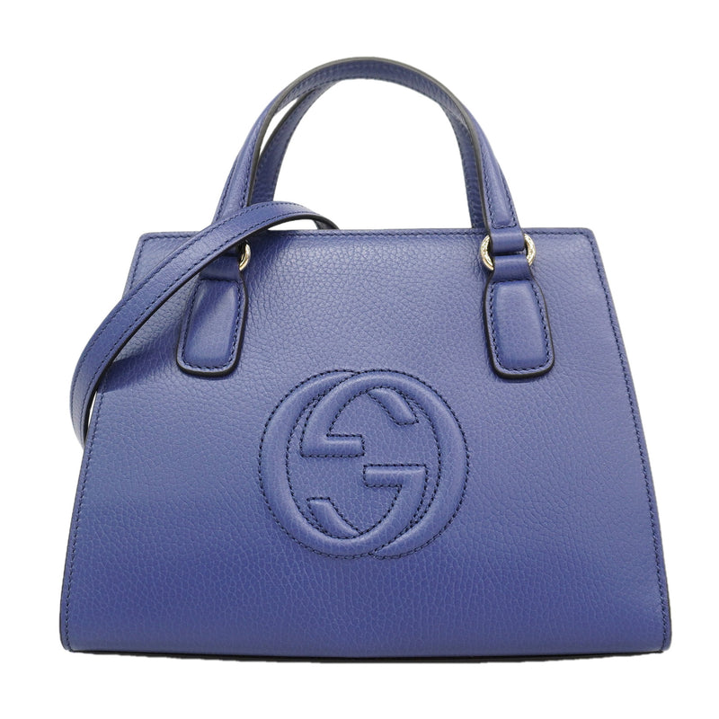 【6he4544-k】グッチ ハンドバッグ 607722 レザー ブルー シャンパンゴールド金具 2wayバッグ【中古】レディース