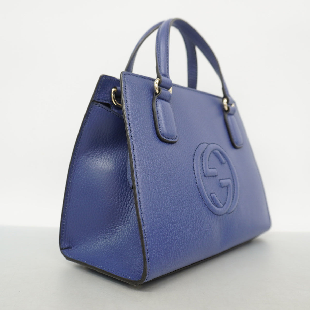 【6he4544-k】グッチ ハンドバッグ 607722 レザー ブルー シャンパンゴールド金具 2wayバッグ【中古】レディース