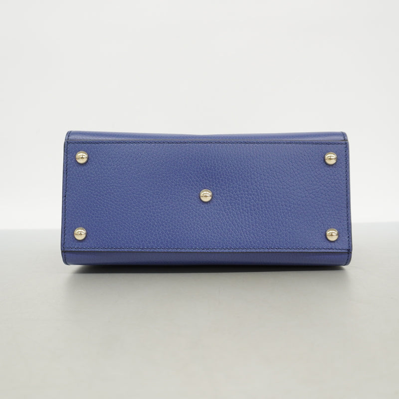 【6he4544-k】グッチ ハンドバッグ 607722 レザー ブルー シャンパンゴールド金具 2wayバッグ【中古】レディース