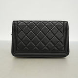 【6he4547-k】シャネル ショルダーウォレット ボーイシャネル チェーンショルダー ラムスキン ブラック シルバー金具【中古】レディース