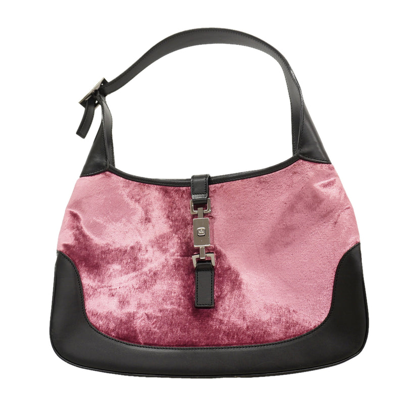 【6he4551-k】グッチ ショルダーバッグ ジャッキー 001 3306 ベロア ピンク ブラック シルバー金具【中古】レディース