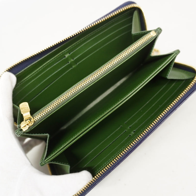 【6he4557-k】ルイヴィトン 長財布 クッサン ジッピーウォレット M82642 ネイビー グリーン【中古】メンズ レディース ユニセックス