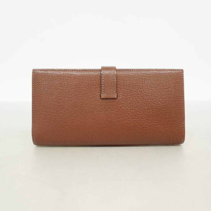 【6he4594】エルメス 長財布 ベアン シェブルミゾル マロン シルバー金具 □I刻印【中古】メンズ レディース ユニセックス