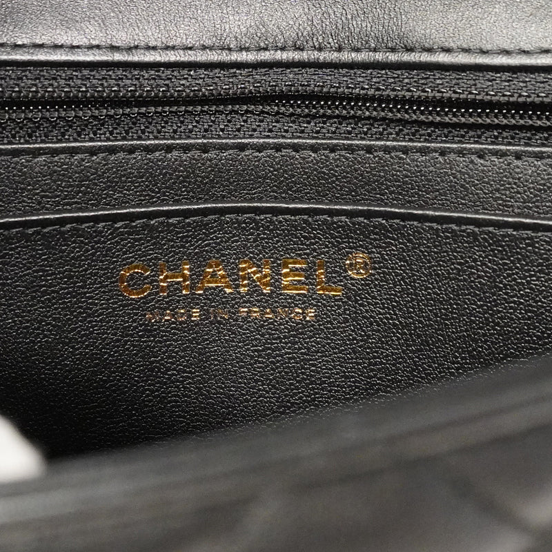 【6he4595-h】シャネル ショルダーバッグ ミニマトラッセ チェーンショルダー ラムスキン ブラック シャンパンゴールド金具【中古】レディース