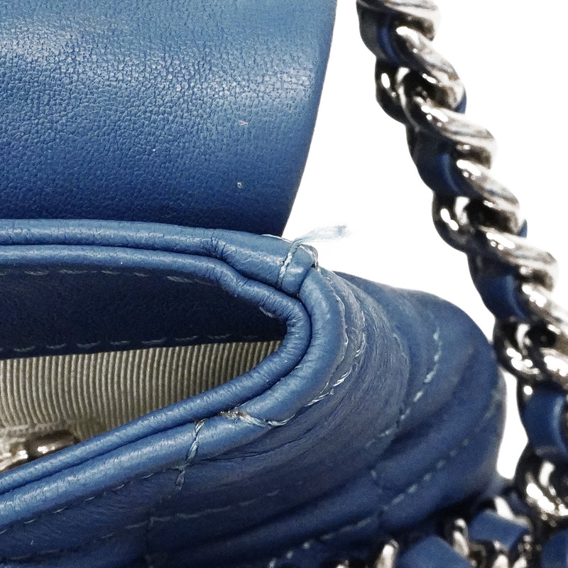 【6he4596-k】シャネル ショルダーバッグ マトラッセ チェーンショルダー レザー ブルー シルバー金具【中古】レディース