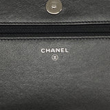 【6he4597】シャネル ショルダーウォレット チェーンショルダー キャンバス ブラック シルバー金具【中古】レディース