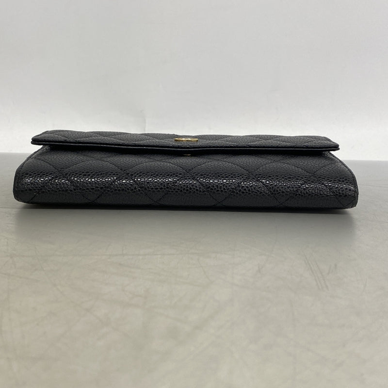 【6he4598】シャネル 長財布 マトラッセ キャビアスキン ブラック ゴールド金具【中古】レディース