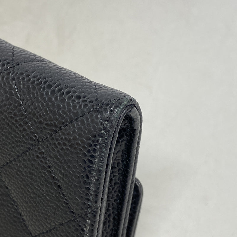 【6he4598】シャネル 長財布 マトラッセ キャビアスキン ブラック ゴールド金具【中古】レディース