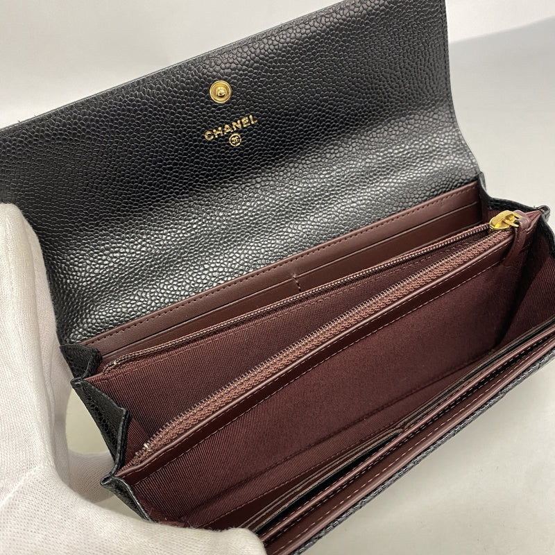 【6he4598】シャネル 長財布 マトラッセ キャビアスキン ブラック ゴールド金具【中古】レディース