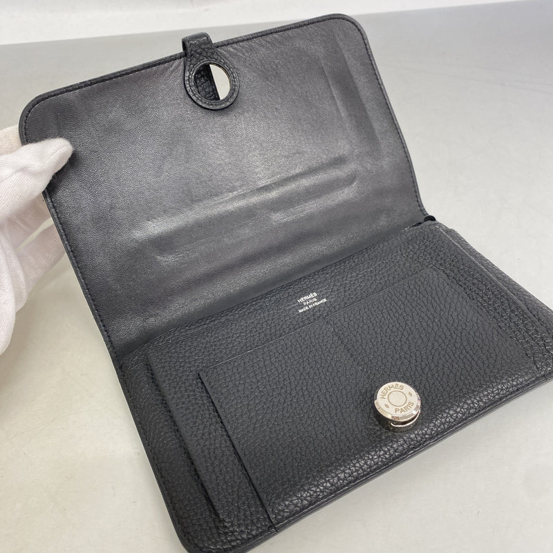 【6he4599】エルメス 長財布 ドゴンGM トゴ ブラック シルバー金具 □L刻印【中古】メンズ レディース ユニセックス
