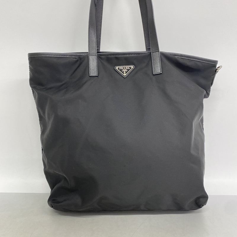【6he4614-k】プラダ トートバッグ サフィアーノ ナイロン ブラック シルバー金具【中古】レディース