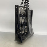 【6he4615-k】シャネル トートバッグ ウィンドウズライン ビニール ブラック シルバー金具【中古】レディース