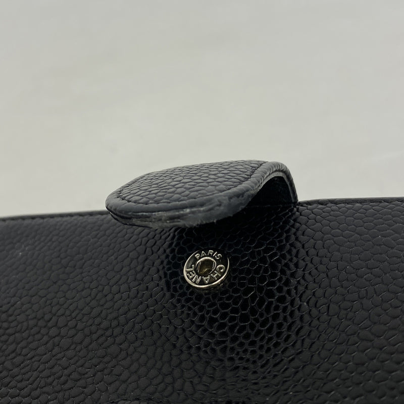 【6he4654】シャネル 財布 キャビアスキン ブラック シルバー金具【中古】レディース