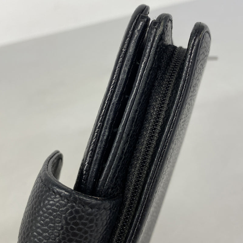 【6he4654】シャネル 財布 キャビアスキン ブラック シルバー金具【中古】レディース