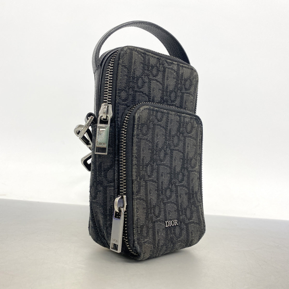 【6he4658】クリスチャンディオール ハンドバッグ オブリークライダー キャンバス ブラック シルバー金具【中古】メンズ