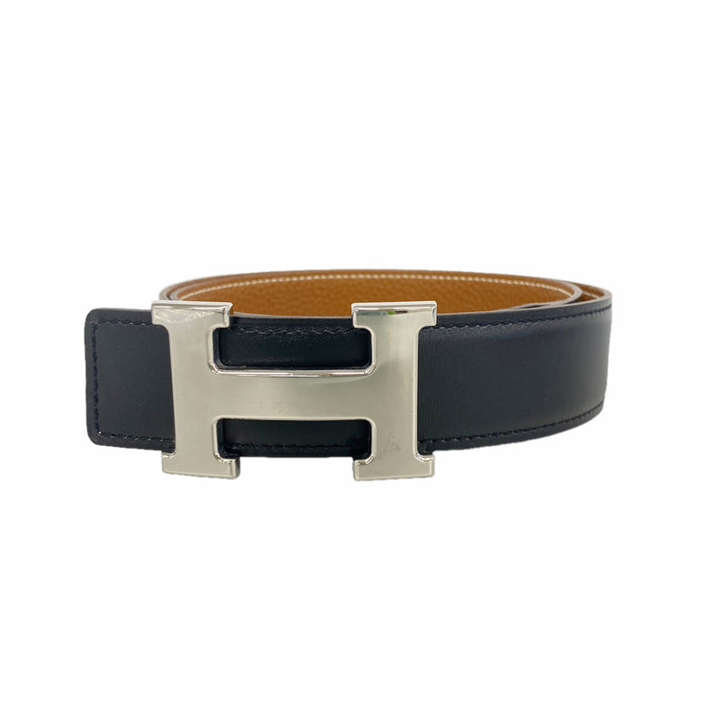 【6he4660】エルメス ベルト コンスタンスベルト ボックスカーフ トリヨンクレマンス ブラック ナチュラル シルバー金具 □H刻印【中古】メンズ レディース ユニセックス