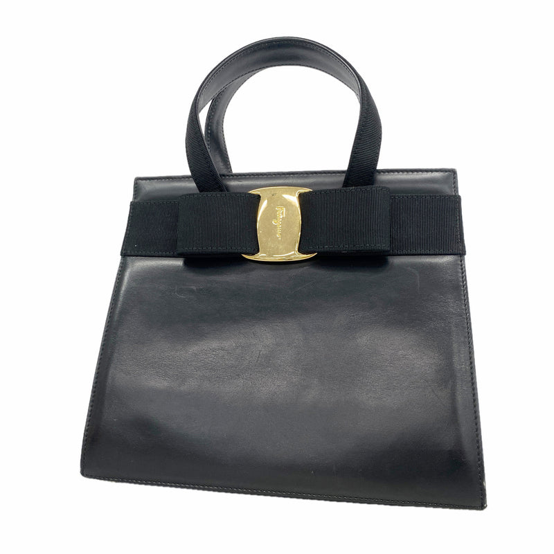 【6he4678】サルヴァトーレフェラガモ ハンドバッグ ヴァラ レザー ブラック ゴールド金具【中古】レディース